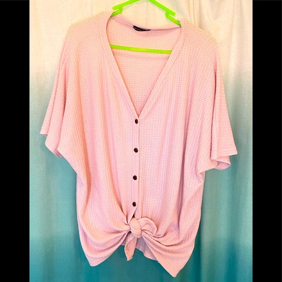 Tops - Mihoul xl pink waffle knit tie front top